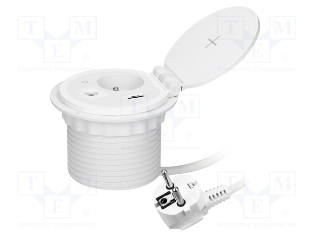 Plug socket strip: furniture; IP20; 3680W; white; Cutout: Ø80mm