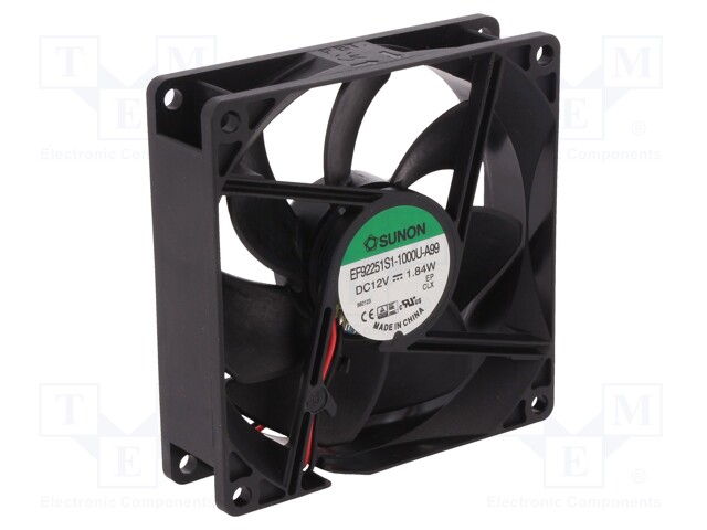 Fan: DC; axial; 12VDC; 92x92x25mm; 87.04m3/h; 34dBA; slide bearing