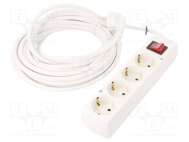 Extension lead; Schuko; Sockets: 4; white; 3x1,5mm2; 10m; 16A