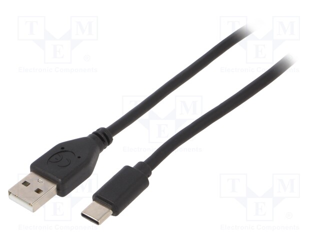 Cable; USB 2.0; USB A plug,USB C plug; gold-plated; 1.8m; black