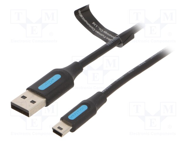 Cable; USB 2.0; USB A plug,USB B mini plug; nickel plated; 3m