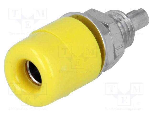 Socket; 4mm banana; 32A; 60VDC; yellow; nickel plated; insulated