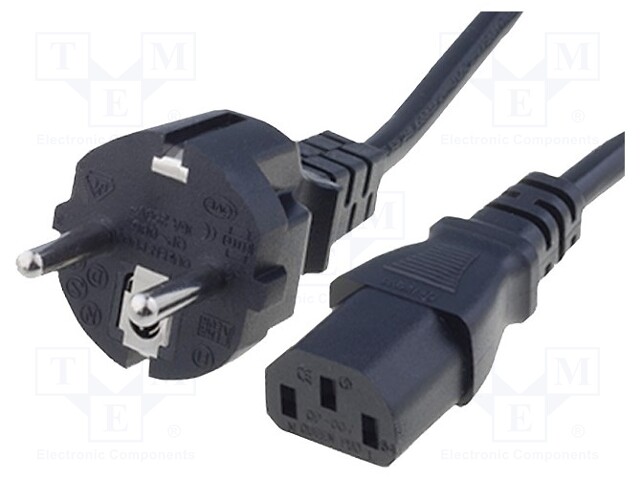 Cable; CEE 7/7 (E/F) plug,IEC C13 female; 2.5m; black; PVC; 10A