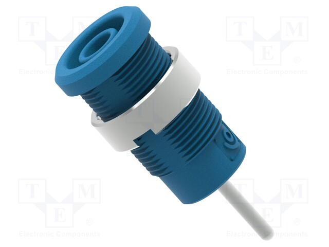 Socket; 4mm banana; 36A; 1kV; blue; nickel plated; on panel,screw