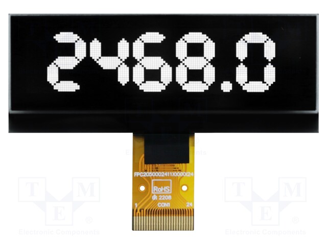 Display: OLED; graphical; 2.23"; 128x32; Dim: 62x24x2.17mm; white