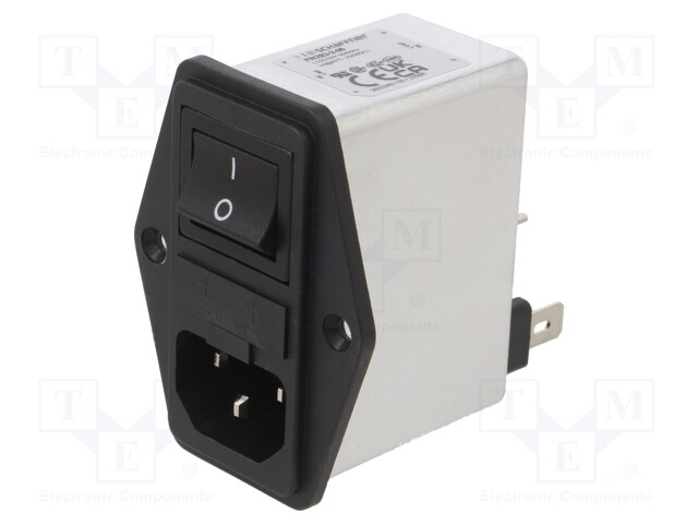 Filtered IEC Power Entry Module, IEC C14, General Purpose, 2 A, 250 VAC, 2-Pole Switch