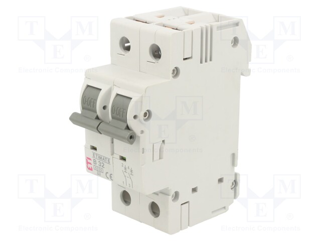 Circuit breaker; 230/400VAC; Poles: 2; DIN; Charact: B; 6kA; IP20