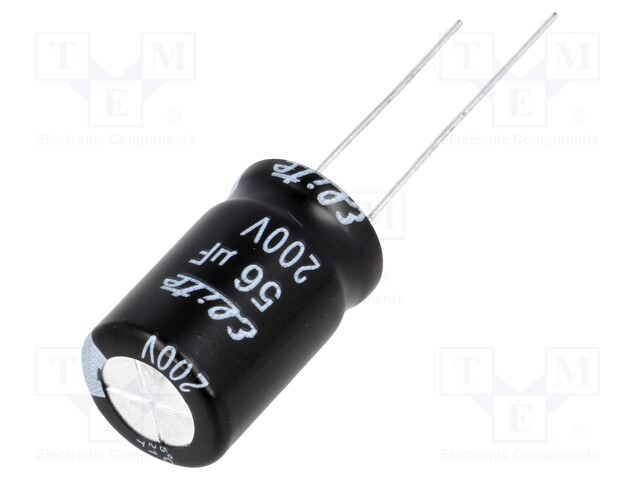 Capacitor: electrolytic; THT; 56uF; 200VDC; Ø12.5x20mm; Pitch: 5mm