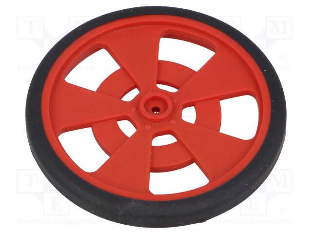 Wheel; red; Shaft: knurled; Pcs: 1; push-in,screw; Ø: 69mm; W: 7.62mm