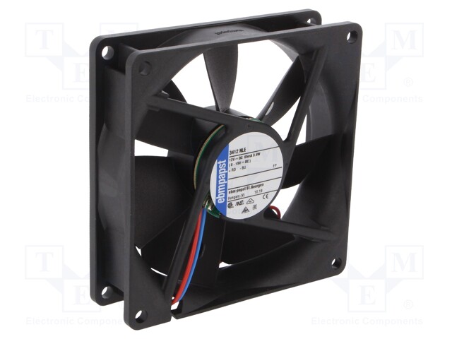 Fan: DC; axial; 92x92x25mm; 61m3/h; 23dBA; ball bearing; 1950rpm