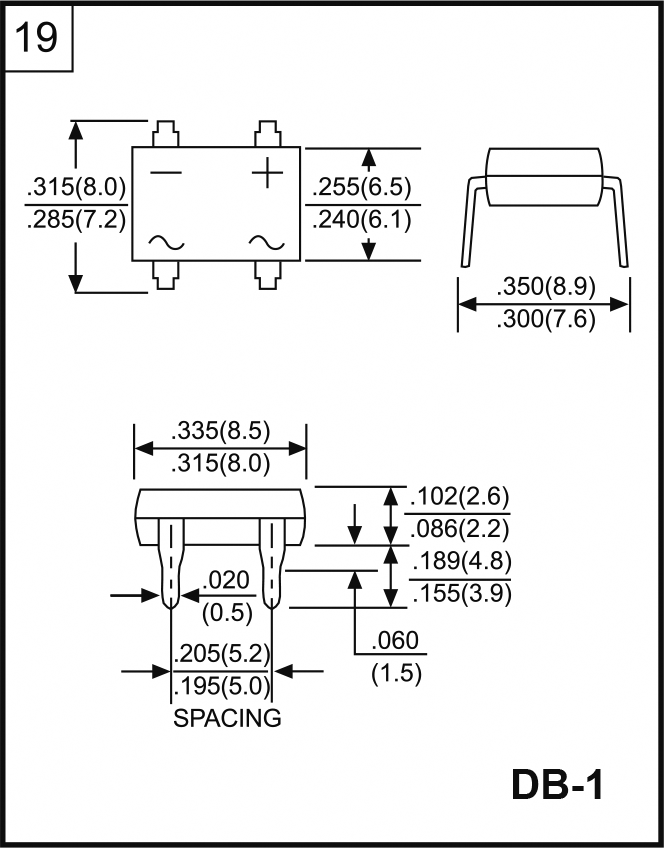 Bridge rectifier: single-phase; 1kV; If: 1.5A; Ifsm: 50A; DB-1; THT