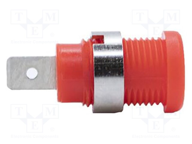 Socket; 4mm banana; 35A; 1kV; red; nickel plated; on panel,screw