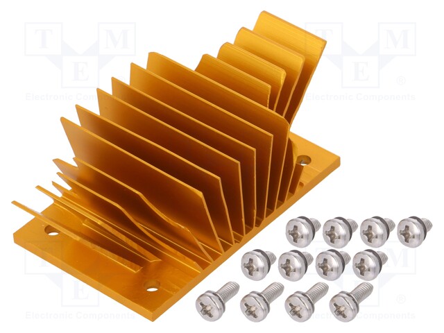 Heatsink: extruded; grilled; golden; L: 37mm; W: 58mm; H: 22.9mm