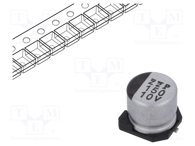 Capacitor: electrolytic; SMD; 150uF; 10VDC; Ø6.3x5.8mm; ±20%; 1000h