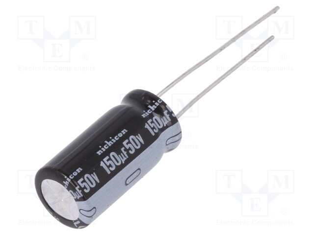 Capacitor: electrolytic; THT; 150uF; 50VDC; Ø10x20mm; Pitch: 5mm