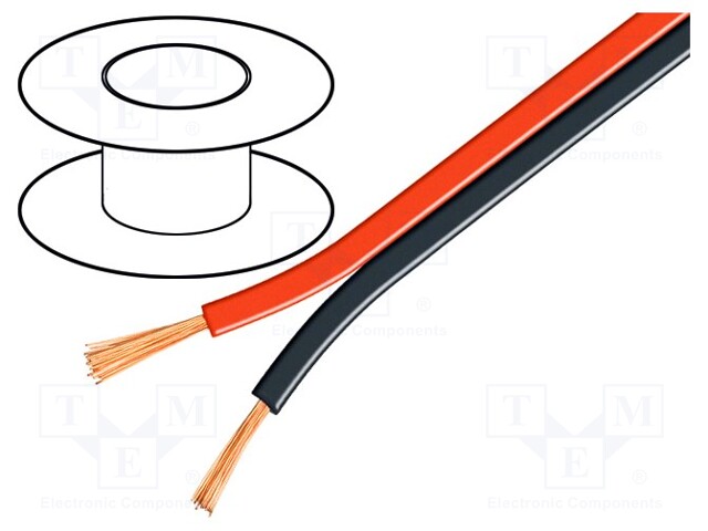 Wire: loudspeaker cable; 2x1,5mm2; stranded; CCA; black-red; 100m