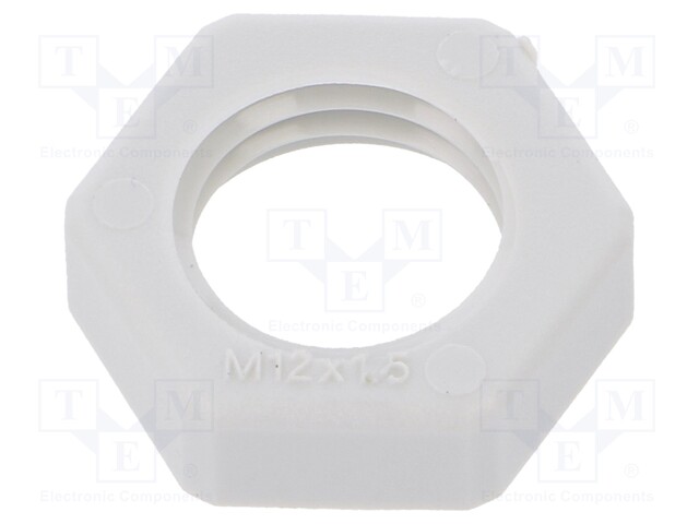 Nut; M12; polyamide; D: 5mm; Spanner: 17mm; light grey; Pitch: 1,5