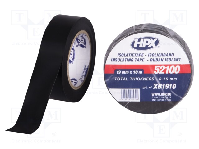 Tape: electrical insulating; W: 19mm; L: 10m; D: 0.15mm; black; 241%