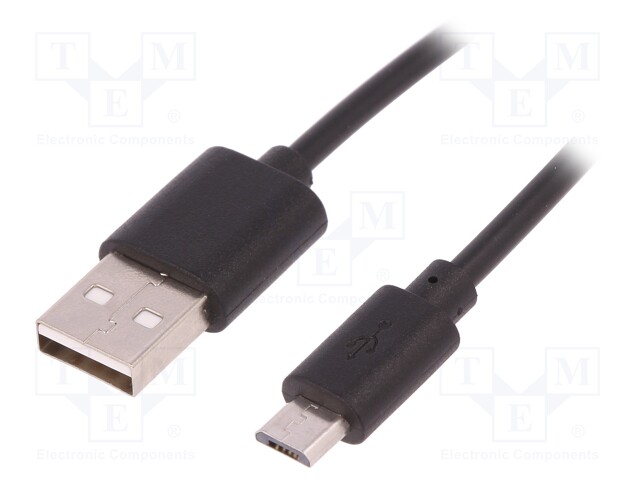 Cable; USB 2.0; USB A plug,USB B micro plug; 250mm; black