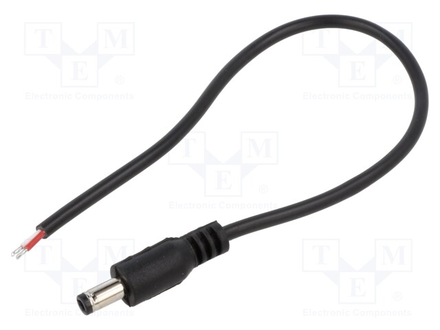 Cable; wires,DC 5,5/2,5 plug; straight; 0.5mm2; black; 0.25m