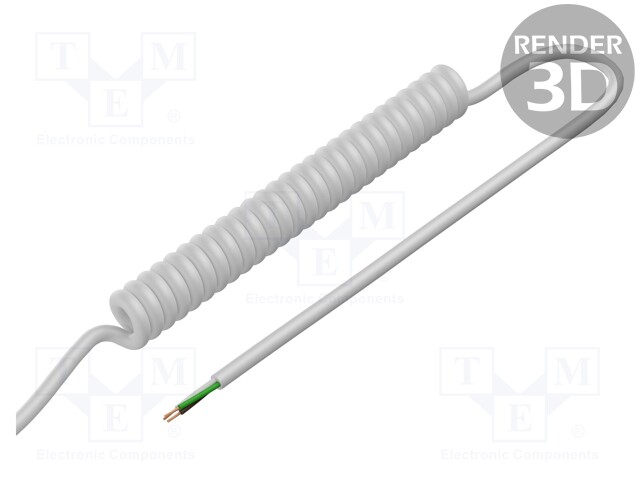 Wire: coiled; 3x0.5mm2; unshielded; PUR; white; 300V; 1m; 4m
