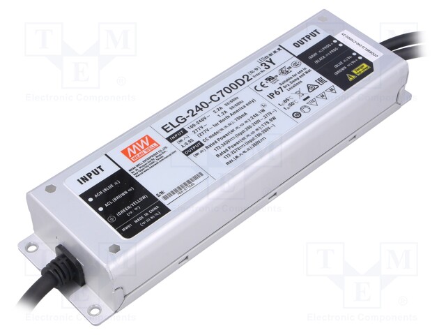 Power supply: switched-mode; LED; 240.1W; 172÷343VDC; 700mA; IP67