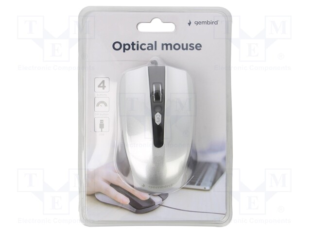 Optical mouse; black,silver; USB A; wired; No.of butt: 4; 1.35m