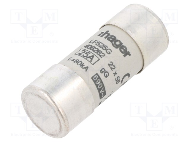 Fuse: fuse; gG; 25A; 690VAC; cylindrical,industrial; 22x58mm