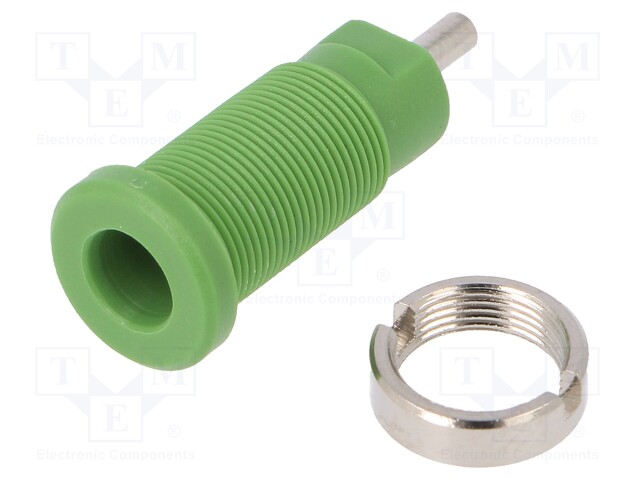 Socket; 2mm banana; 10A; 600V; 25mm; green; Plating: nickel plated