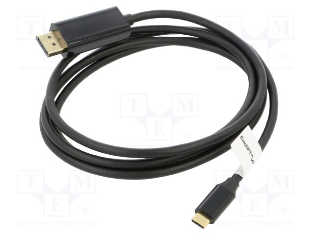 Adapter cable; DisplayPort 1.2,USB 3.2; gold-plated; 1.8m; black