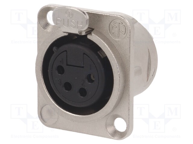 Socket; XLR; female; PIN: 4; flange (2 holes),for panel mounting