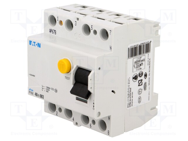 RCD breaker; Inom: 40A; Ires: 30mA; Max surge current: 250A; 400V