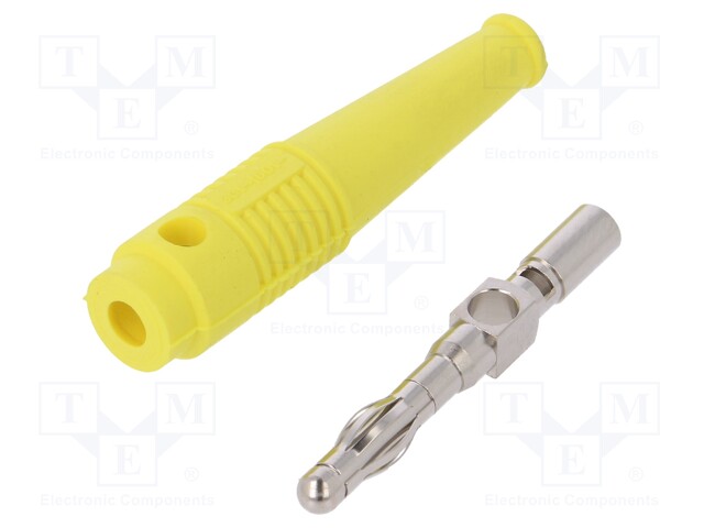 Plug; 4mm banana; 32A; yellow; 2.5mm2; Plating: nickel plated; 69mm