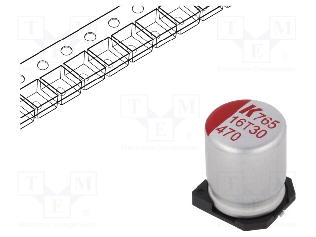 Polymer Aluminium Electrolytic Capacitor, 470 µF, 16 V, Radial Can - SMD, A765 Series, 0.016 ohm