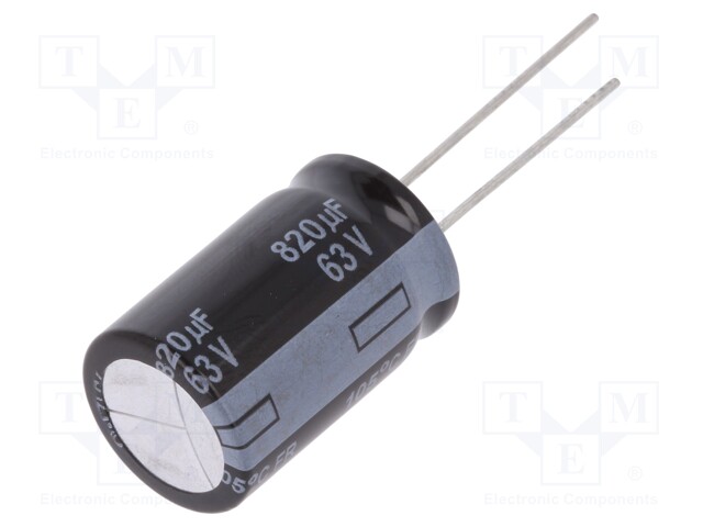 Capacitor: electrolytic; low impedance; THT; 820uF; 63VDC; ±20%