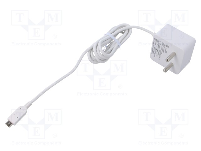 Power supply; 1.5m; white; 12.5W; 2.5A; Out: USB micro; 100÷240VAC