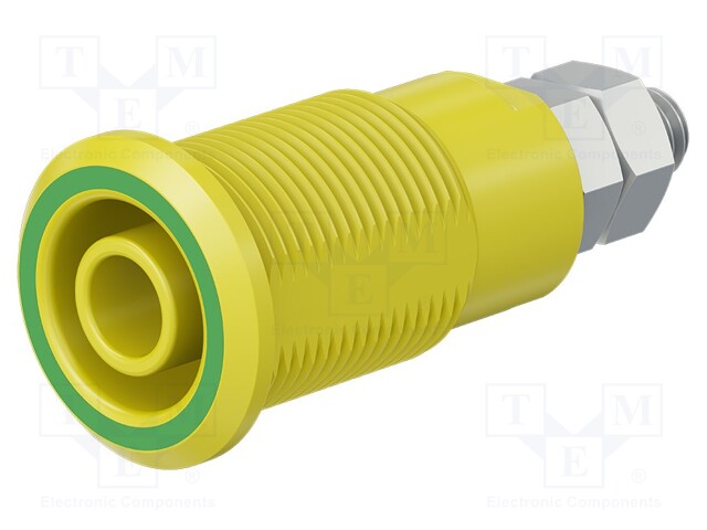 Socket; 4mm banana; 32A; yellow-green; nickel plated