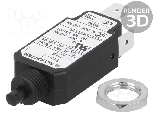 Circuit breaker; Urated: 240VAC; 48VDC; 9A; SPST; Poles: 1; screw