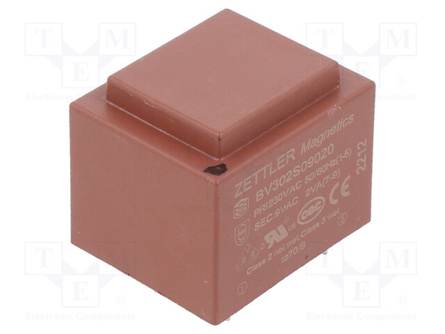 Transformer: encapsulated; 2VA; 230VAC; 9V; 222mA; Mounting: PCB