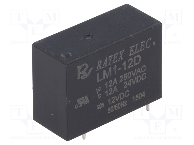 Relay: electromagnetic; SPDT; Ucoil: 12VDC; 12A/250VAC; 12A/30VDC