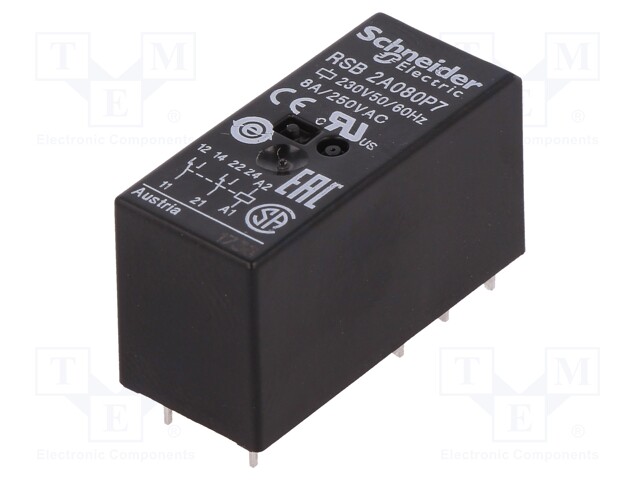 Relay: electromagnetic; DPDT; Ucoil: 230VAC; 8A/250VAC; 8A/28VDC