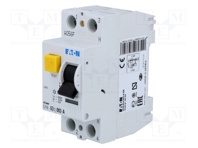 RCD breaker; Inom: 63A; Ires: 0.03A; Max surge current: 250A; IP40