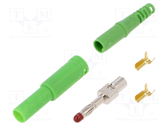 Plug; 4mm banana; 32A; 1kVDC; green; Max.wire diam: 2.5mm