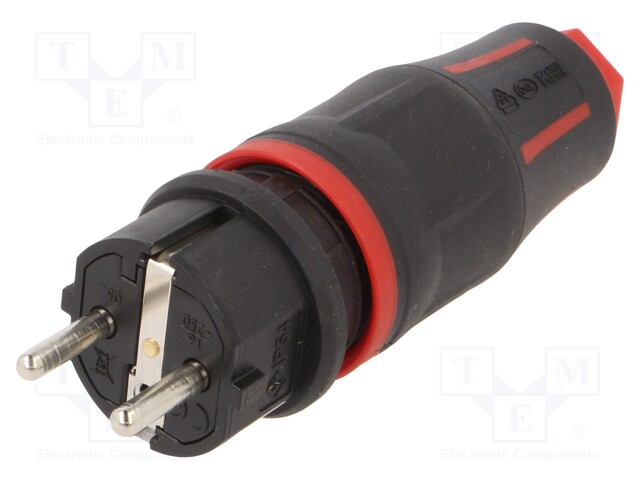 Connector: AC supply; male; plug; 2P+PE; 250VAC; 16A; black; PIN: 3