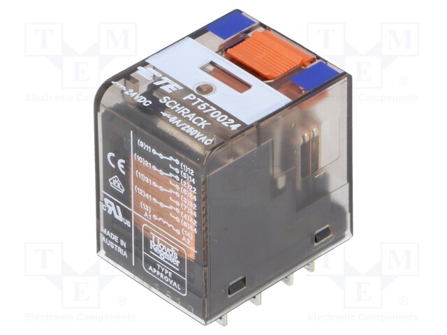 Relay: electromagnetic; 4PDT; Ucoil: 24VDC; 6A/250VAC; 6A/30VDC; 6A