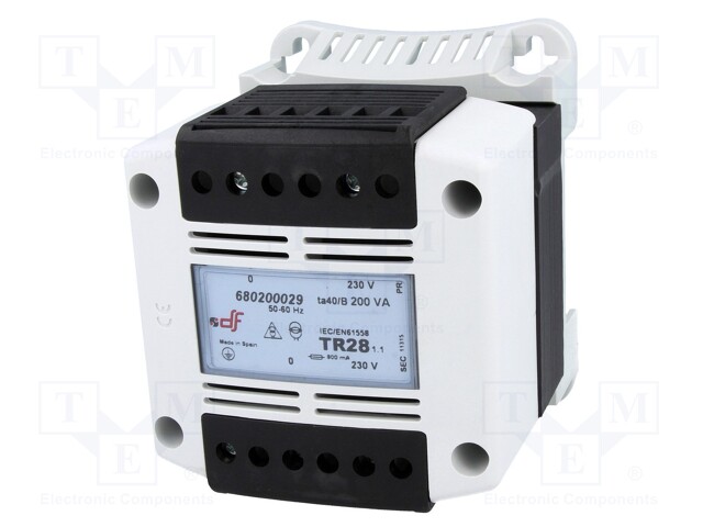 Transformer: safety; 200VA; 230VAC; 230V; IP20; Mounting: DIN