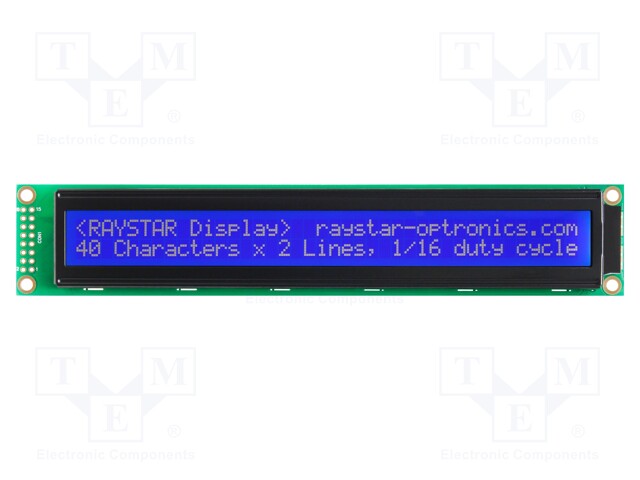 Display: LCD; alphanumeric; STN Negative; 40x2; blue; LED; PIN: 16