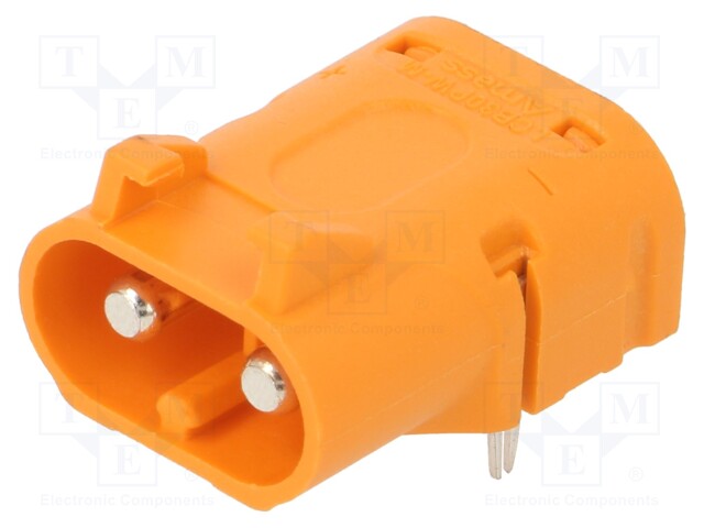 Socket; DC supply; LC; male; PIN: 2; on PCBs; THT; orange; 20A; 1kV