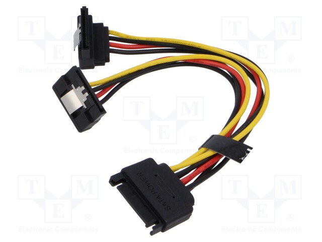 Cable: SATA; SATA 15pin angled male x2,SATA 15pin female; 0.15m