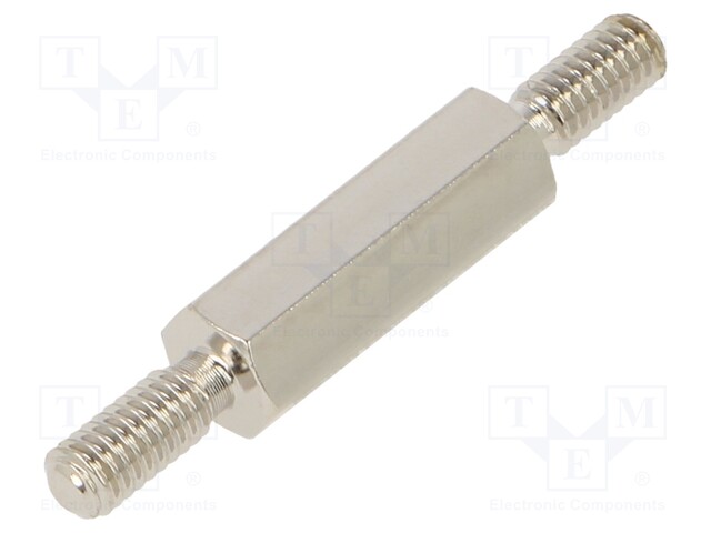 Screwed spacer sleeve; 12mm; Ext.thread: M2,5; hexagonal; brass